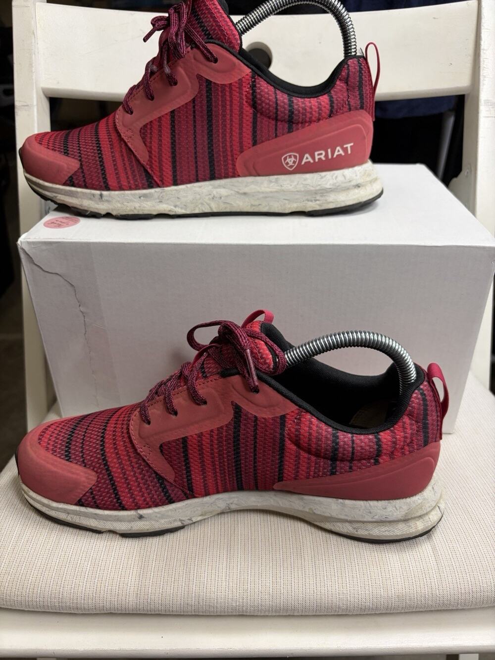 Ariat Fuse Women’s 8B Pink Red Black Striped Lace Up Athletic Running Shoes